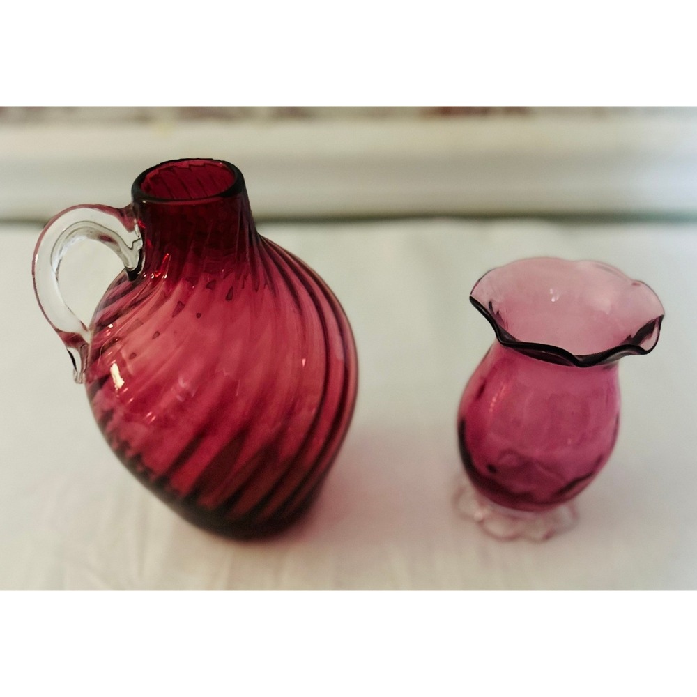 Unbranded Miniature Pitcher & Vase Set Unisex OS Cranberry Pink Good Art Glass